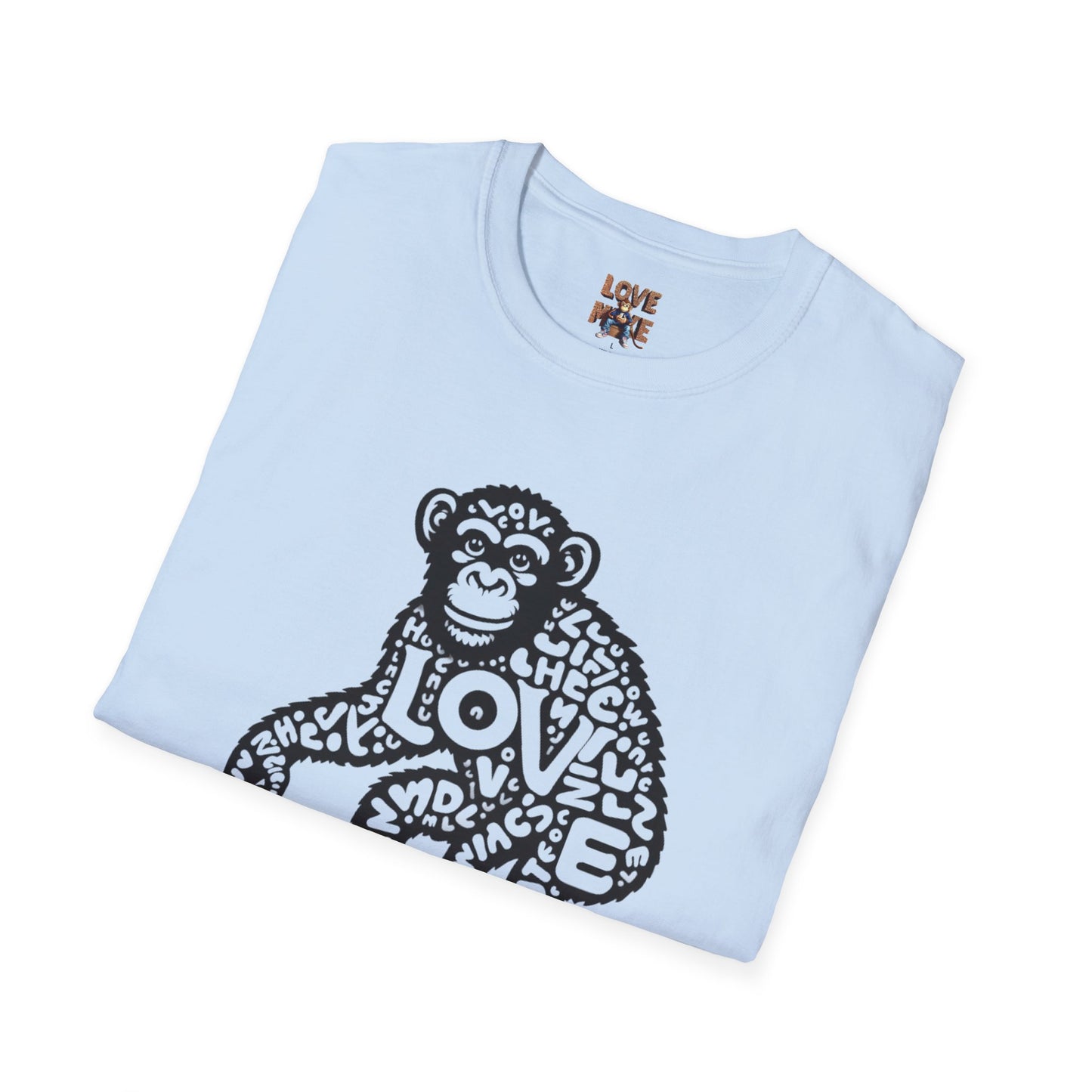 T-shirt with Love Monkey Print, Stylish & Cool Casual Wear, Great for Expressing Personality, Perfect Gift Idea