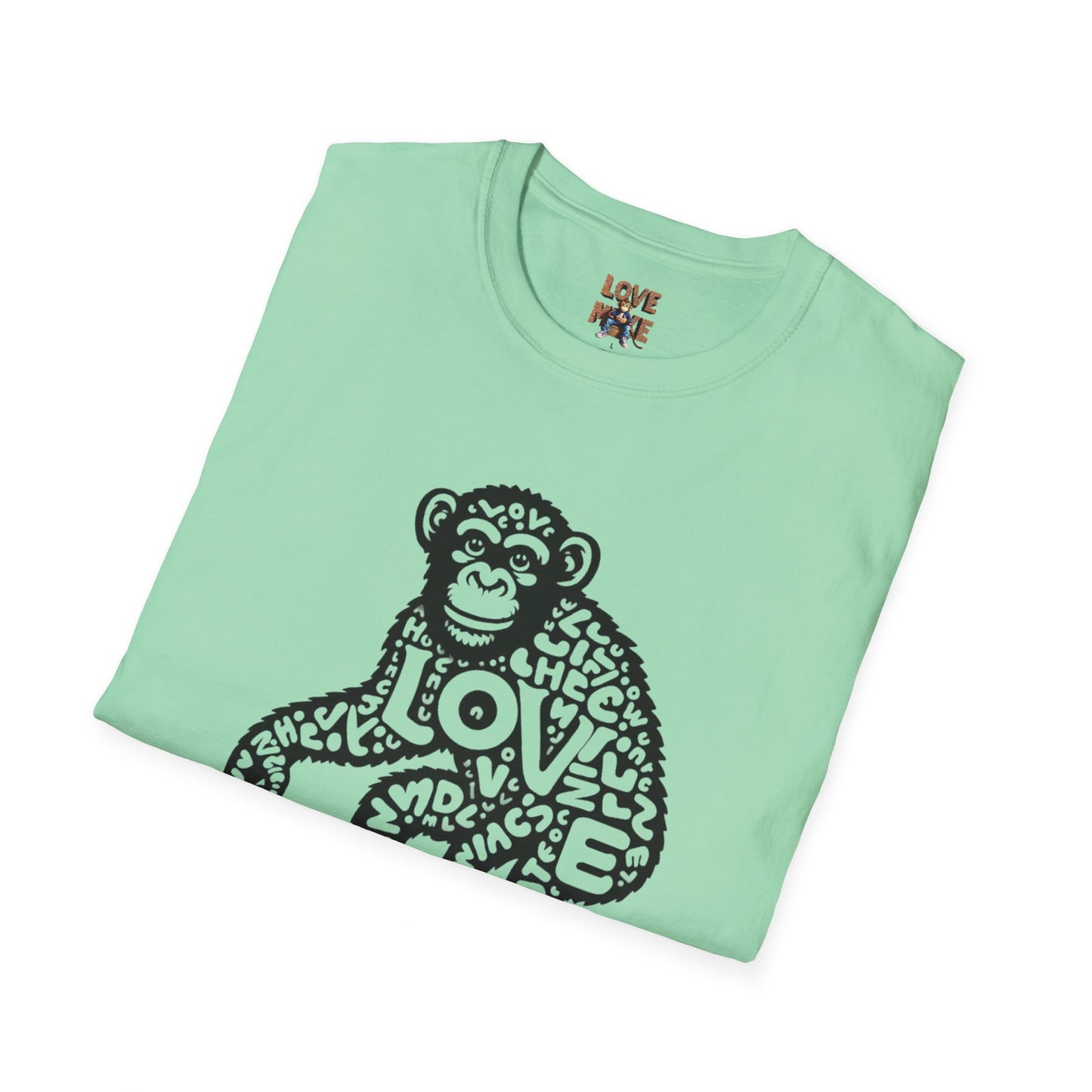 T-shirt with Love Monkey Print, Stylish & Cool Casual Wear, Great for Expressing Personality, Perfect Gift Idea