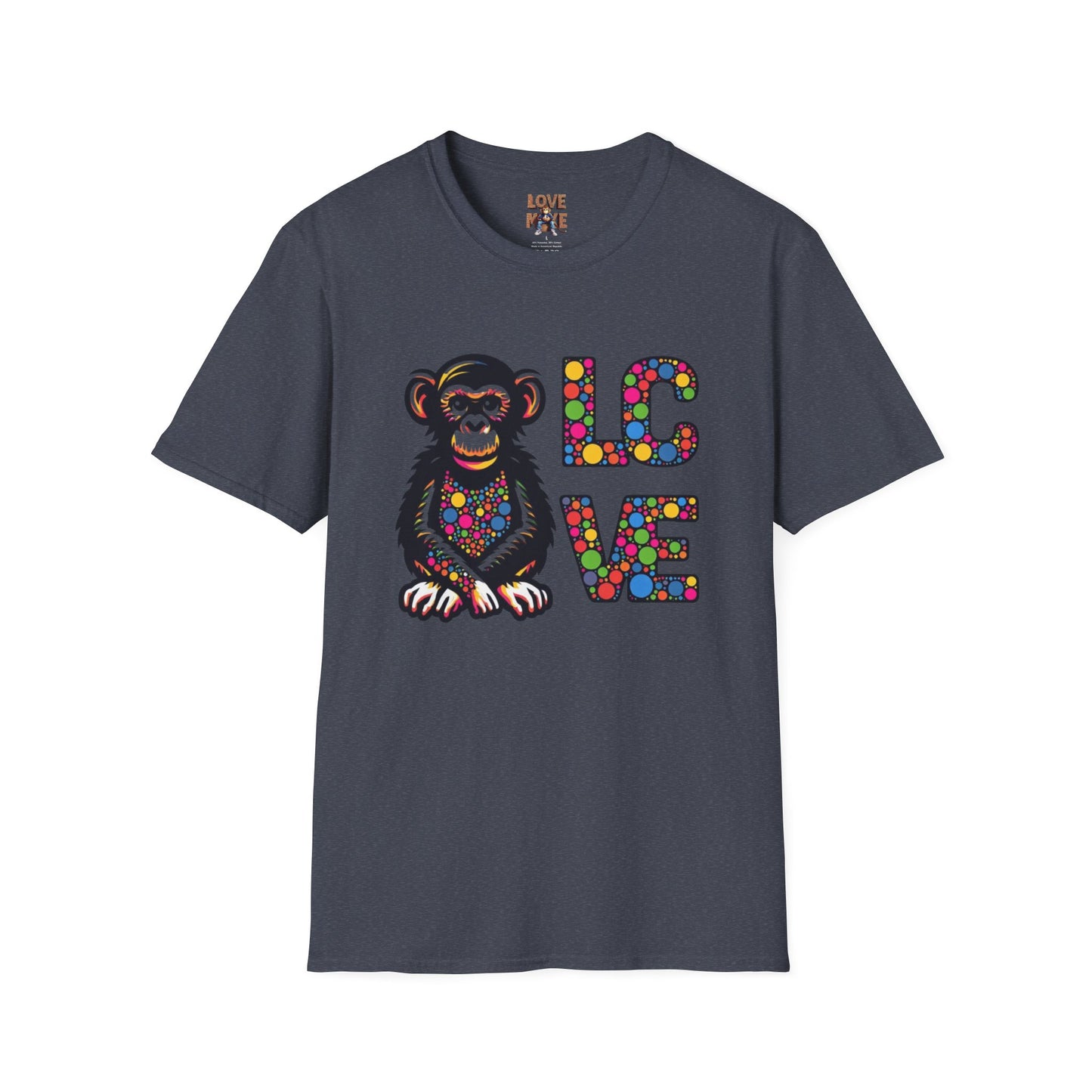 T-Shirt Love Monkey - Unisex Softstyle Casual Wear, Fashionable & Unique Gift for Friends, Family, Birthdays and More