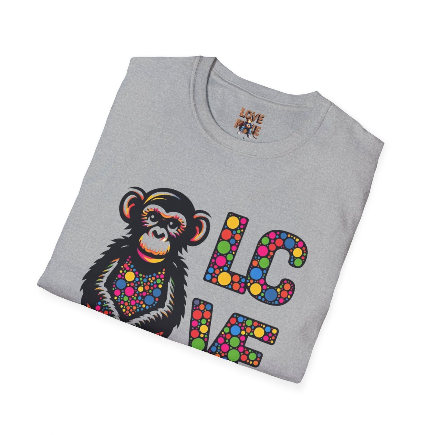 T-Shirt Love Monkey - Unisex Softstyle Casual Wear, Fashionable & Unique Gift for Friends, Family, Birthdays and More
