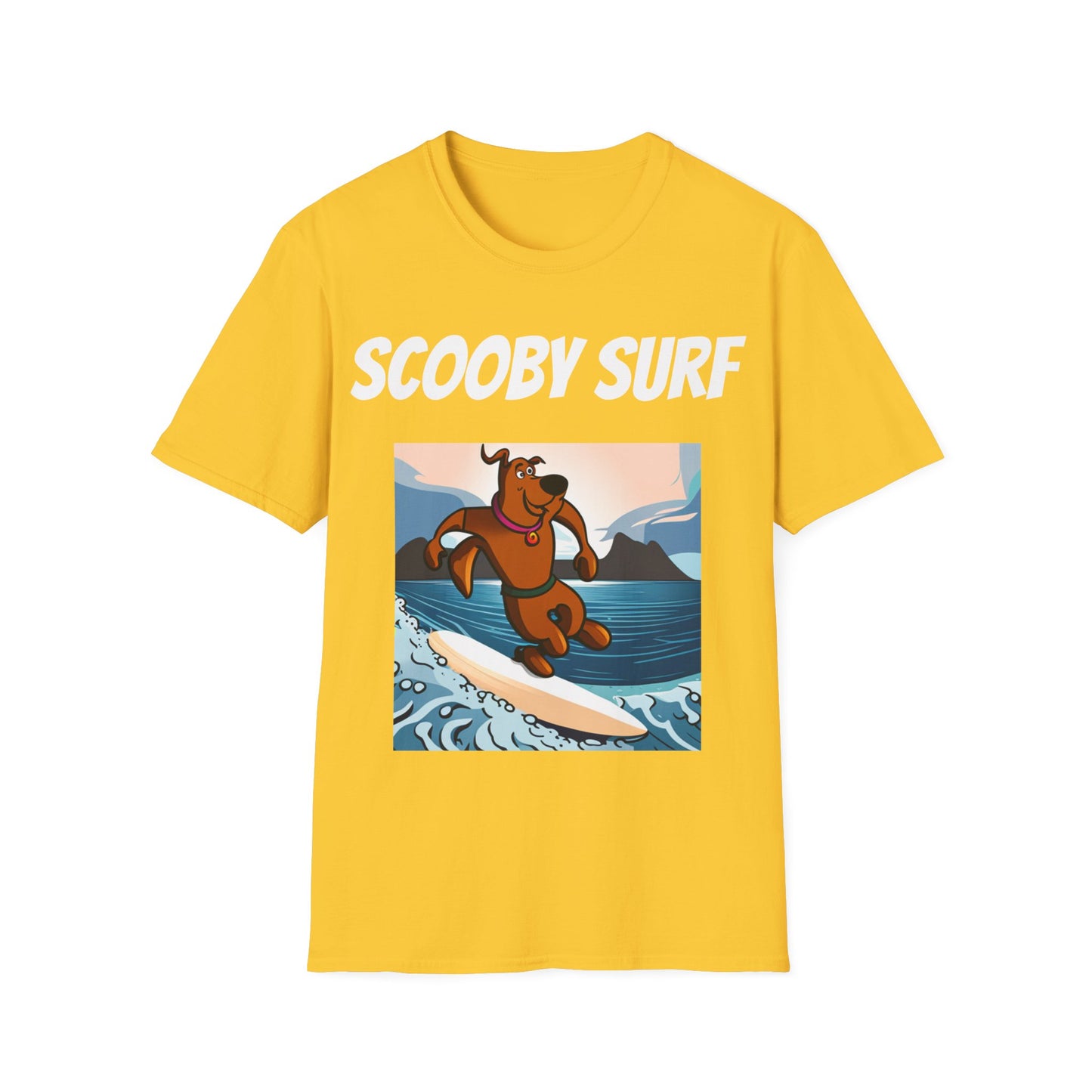 Surfing T-Shirt Scooby Surf - Unisex Softstyle Tee, Perfect for Beach Lovers & Water Sports Enthusiasts, Great Gift Idea