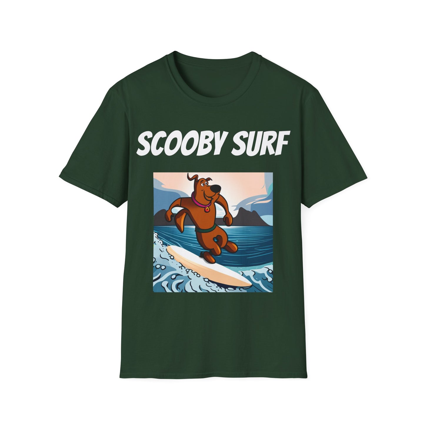 Surfing T-Shirt Scooby Surf - Unisex Softstyle Tee, Perfect for Beach Lovers & Water Sports Enthusiasts, Great Gift Idea