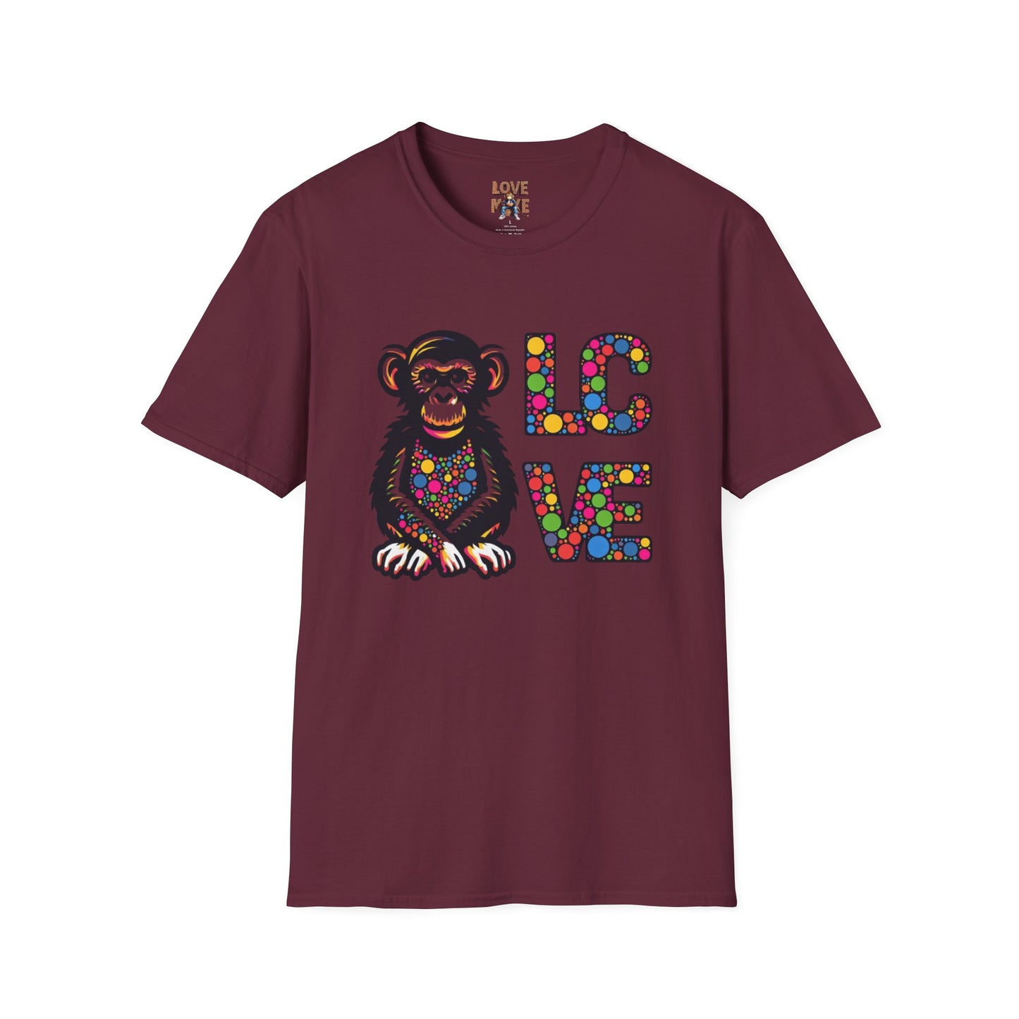 T-Shirt Love Monkey - Unisex Softstyle Casual Wear, Fashionable & Unique Gift for Friends, Family, Birthdays and More