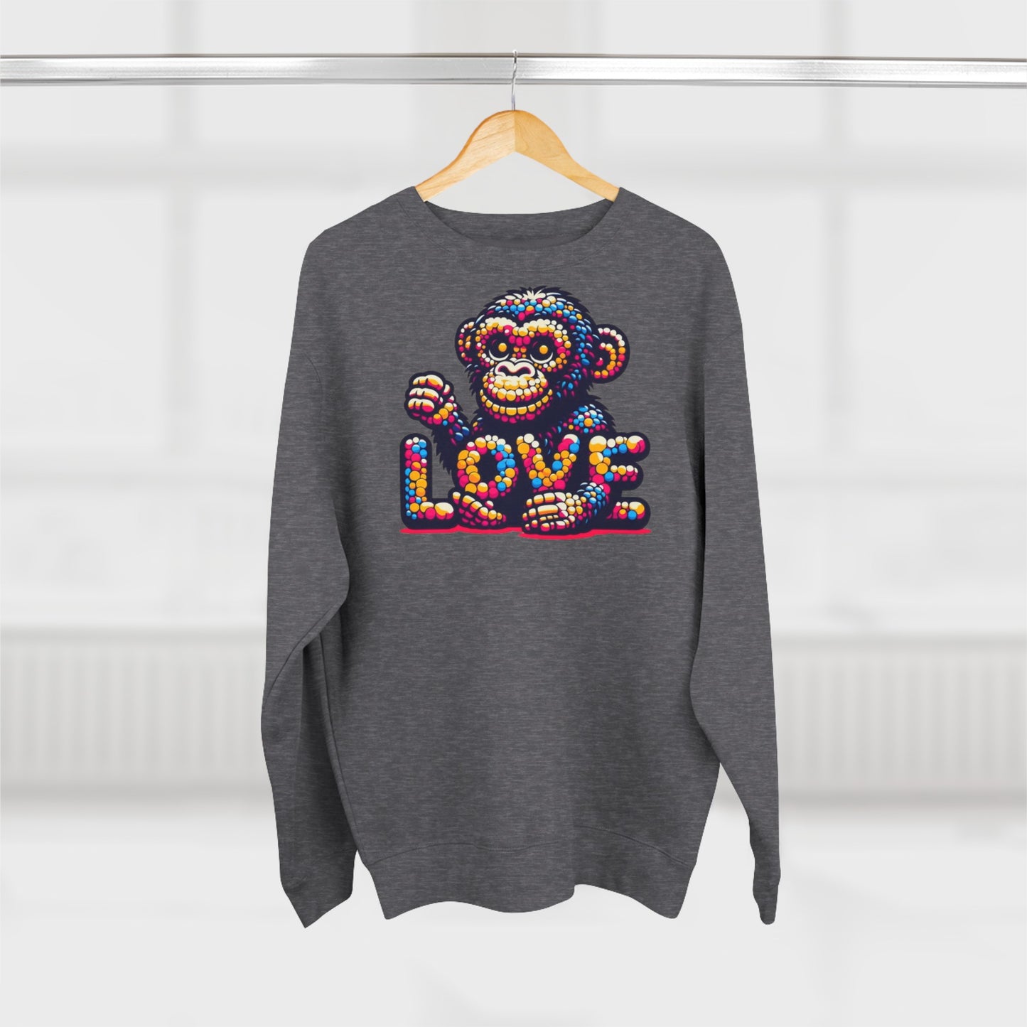 Love Monkey Sweatshirt, Unisex Premium Crewneck, Cozy Casual Wear for Him & Her, Ideal Christmas or Birthday Gift