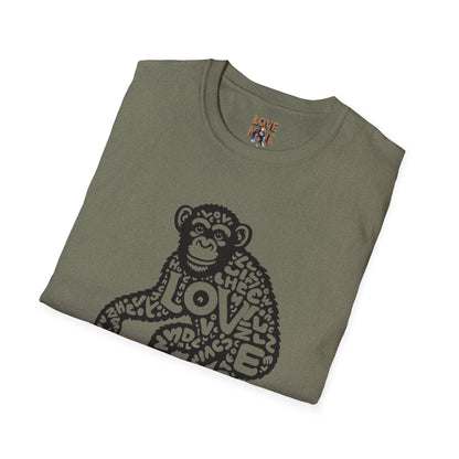 T-shirt with Love Monkey Print, Stylish & Cool Casual Wear, Great for Expressing Personality, Perfect Gift Idea