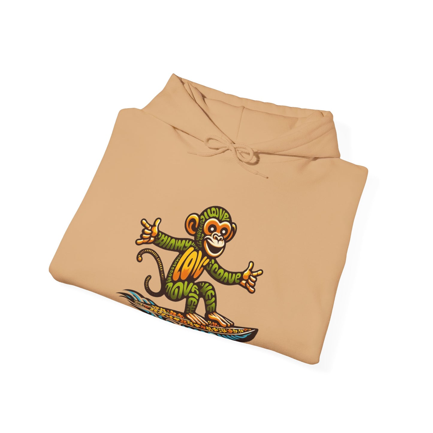Hoodie Love Monkey Design, Cool Surfer Style Tee, Perfect for Beach Days, Great Gift for Surf Lovers