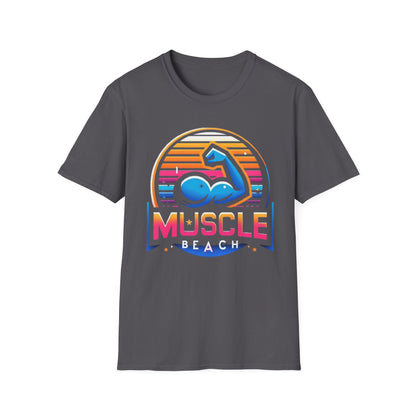 Muscle Beach T-Shirt, Vintage-Inspired Fitness Tee, Perfect for Gym Enthusiasts, Unique Bodybuilding Gift Idea