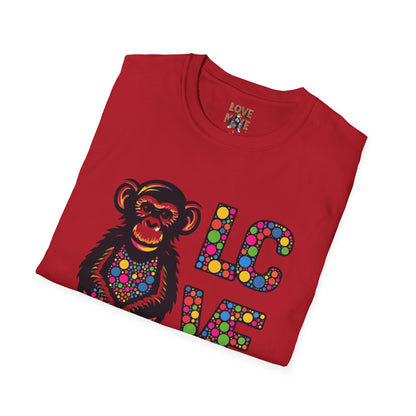 T-Shirt Love Monkey - Unisex Softstyle Casual Wear, Fashionable & Unique Gift for Friends, Family, Birthdays and More