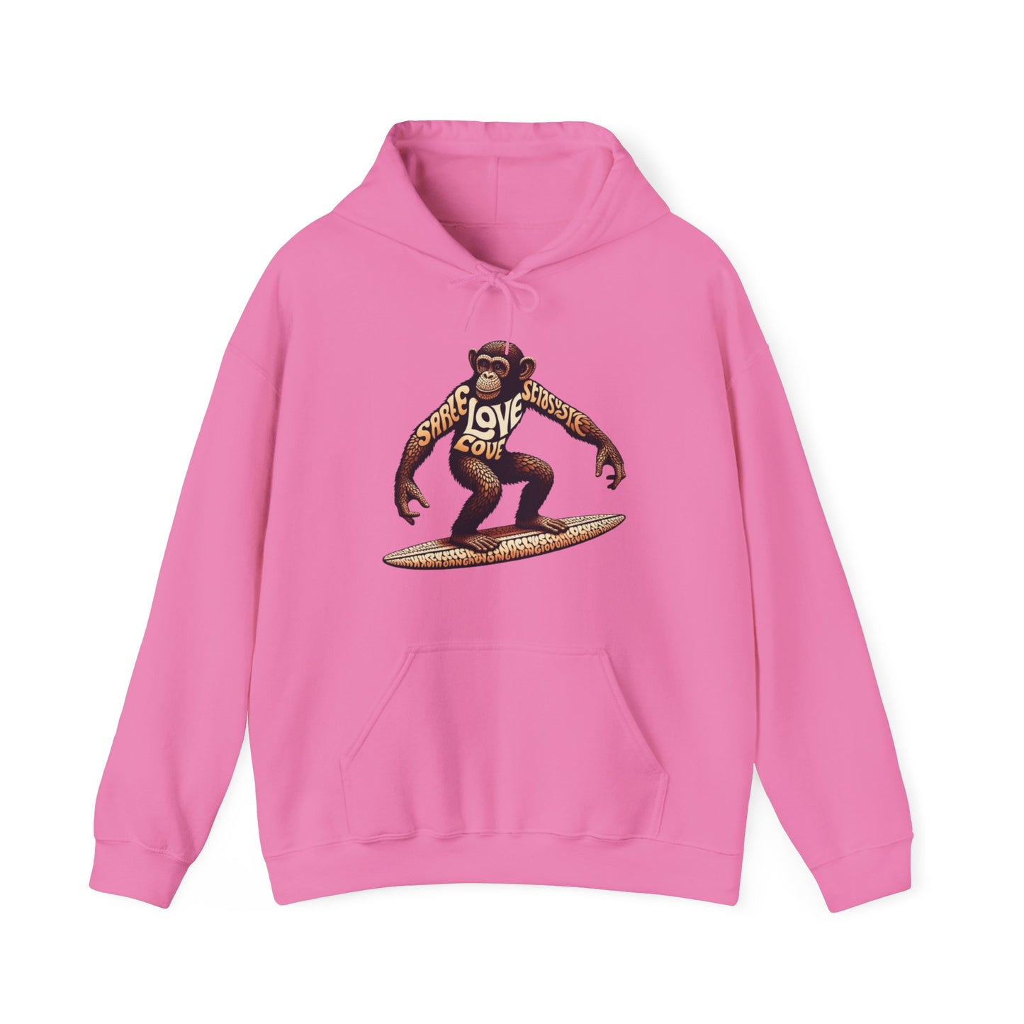 Love Monkey 70's Surfer Hoodie, Stylish Surfer Graphic Hoodie, Ideal for Beach Adventures, Unique Gift for Surf Enthusiasts