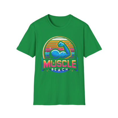 Muscle Beach T-Shirt, Vintage-Inspired Fitness Tee, Perfect for Gym Enthusiasts, Unique Bodybuilding Gift Idea