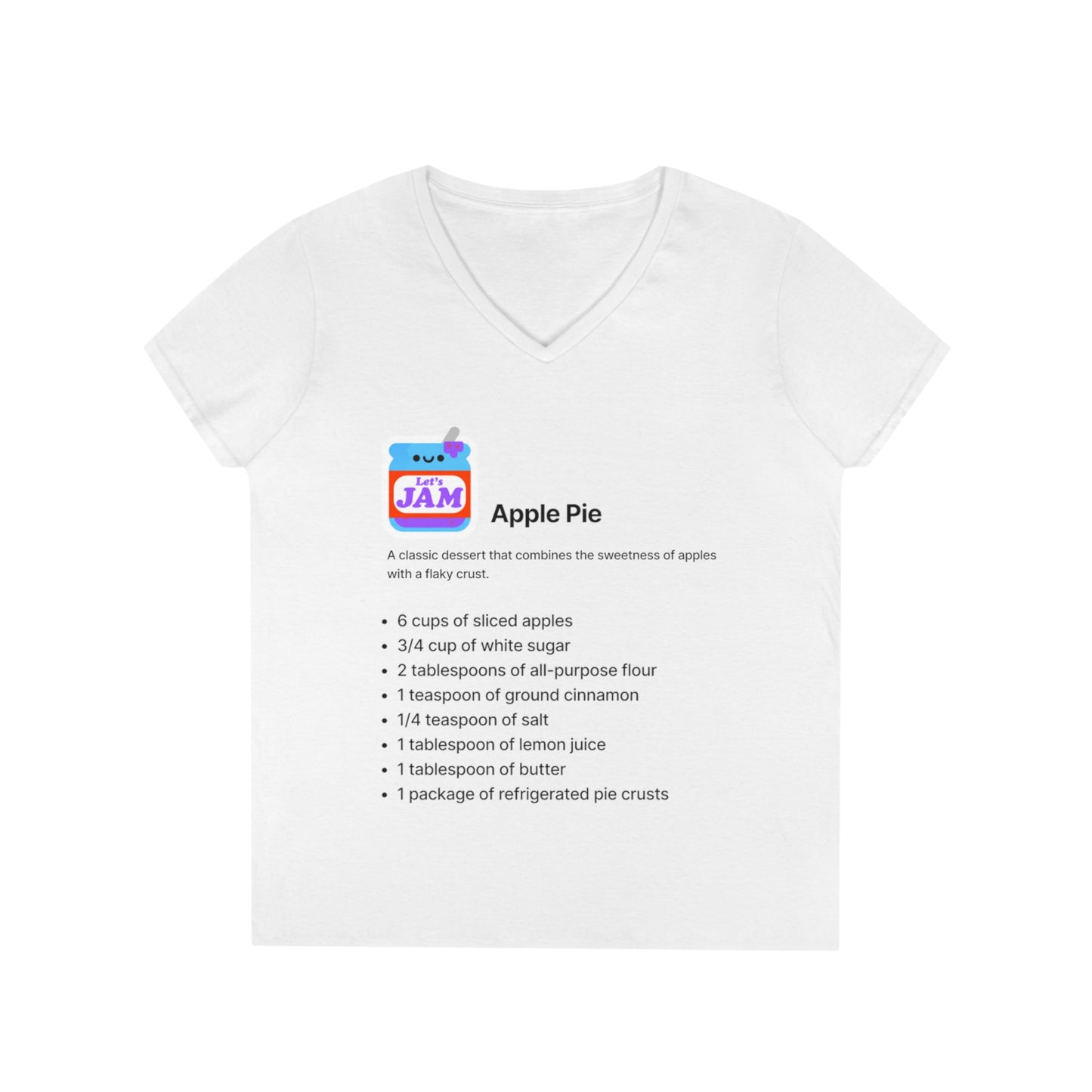 Apple Pie Recipe Top - Ladies' V-Neck T-Shirt