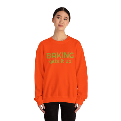 Crewneck Sweatshirt with Baking Gets It Up Graphic - Fun & Comfy Baking-Themed Clothing - Great Gift for Home Baker