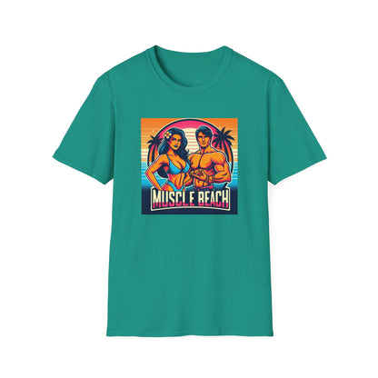 Muscle Beach T-Shirt, Vintage-Inspired Fitness Tee, Perfect for Gym Enthusiasts, Unique Bodybuilding Gift Idea