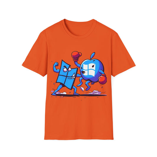 Microsoft Fighting Apple T-Shirt, Geeky Windows vs Mac Tee, Tech Enthusiast Apparel, Unique Gift for Computer Nerds