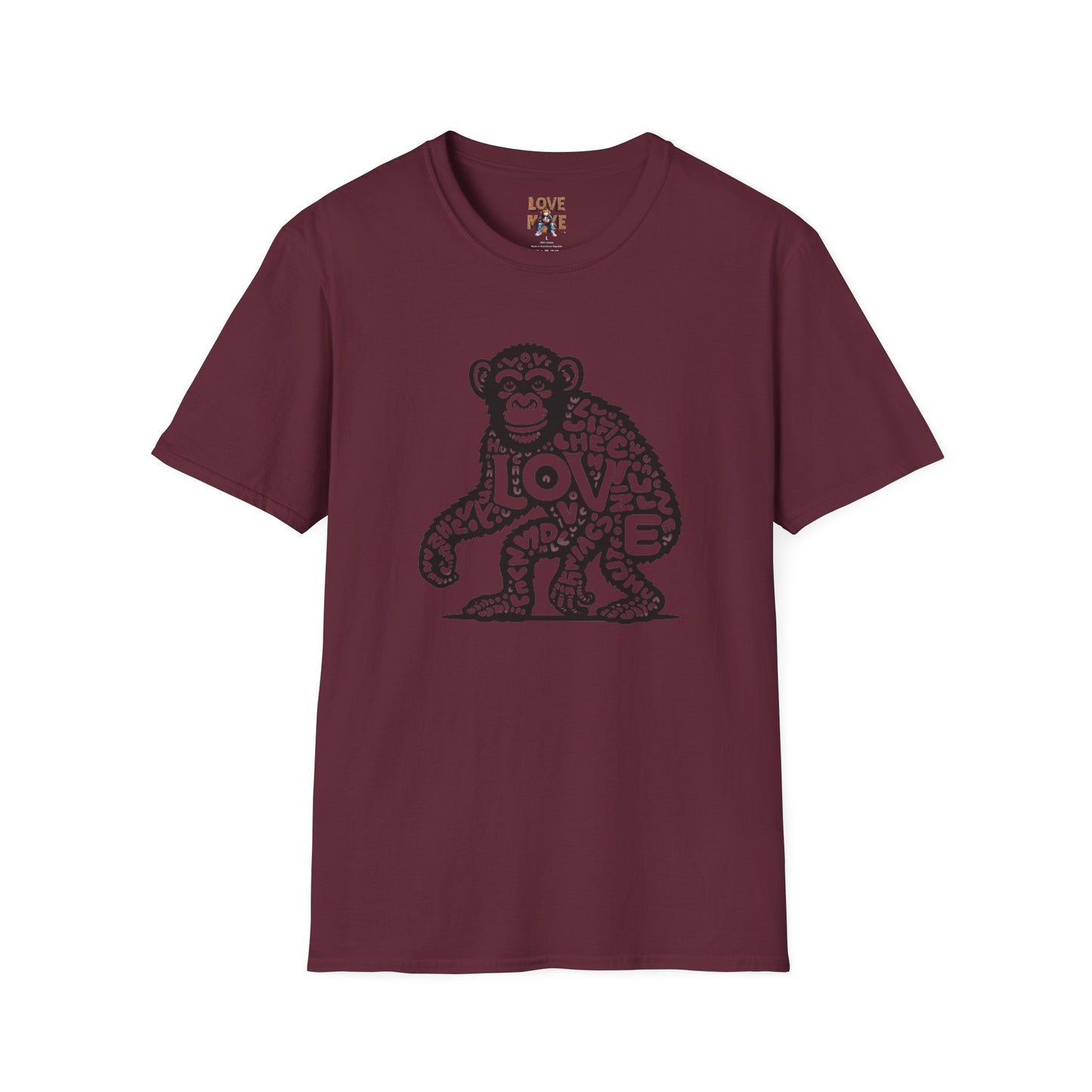 T-shirt with Love Monkey Print, Stylish & Cool Casual Wear, Great for Expressing Personality, Perfect Gift Idea