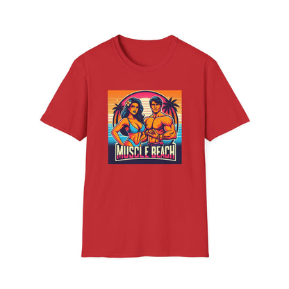 Muscle Beach T-Shirt, Vintage-Inspired Fitness Tee, Perfect for Gym Enthusiasts, Unique Bodybuilding Gift Idea