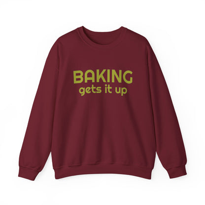 Crewneck Sweatshirt with Baking Gets It Up Graphic - Fun & Comfy Baking-Themed Clothing - Great Gift for Home Baker