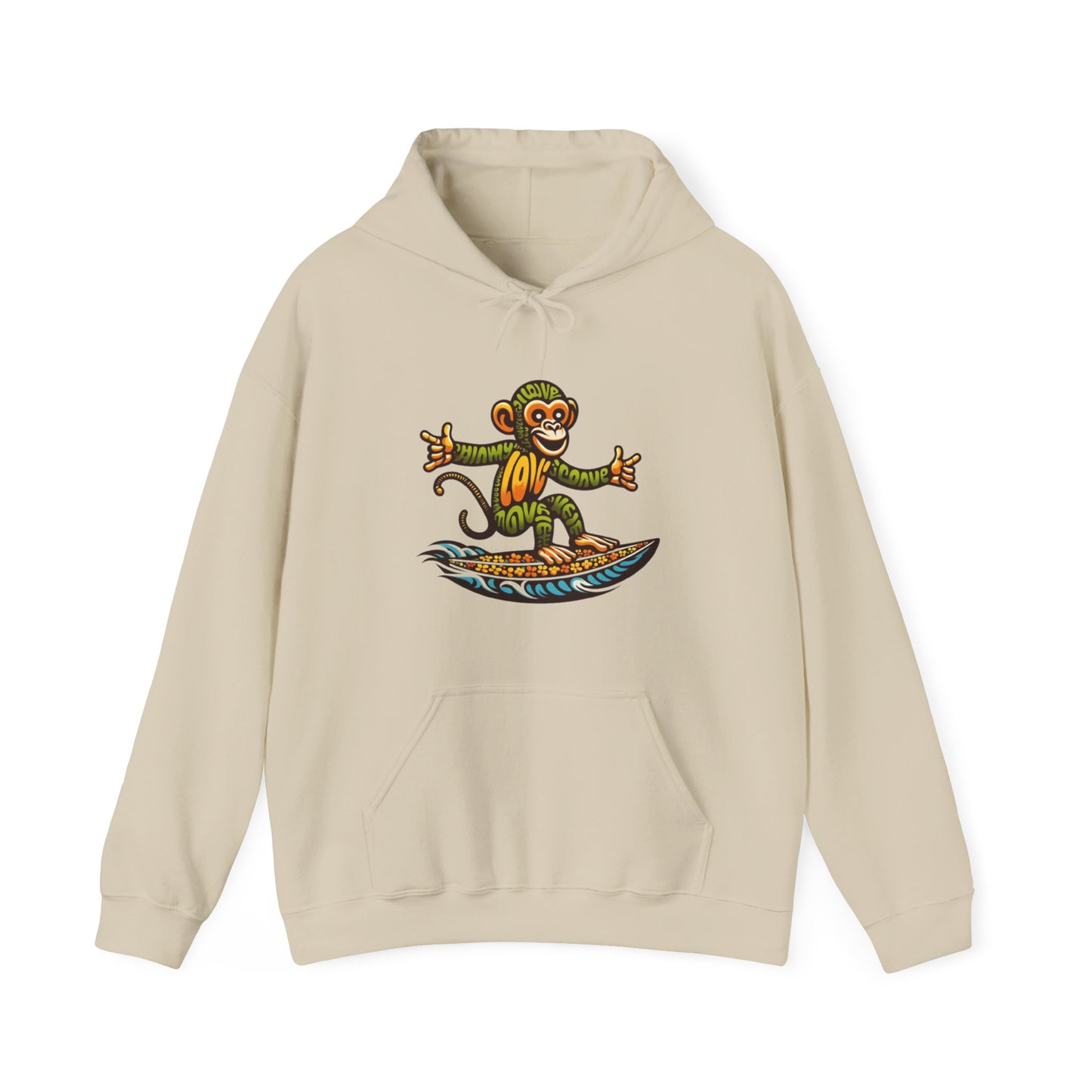 Hoodie Love Monkey Design, Cool Surfer Style Tee, Perfect for Beach Days, Great Gift for Surf Lovers