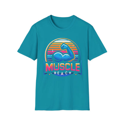 Muscle Beach T-Shirt, Vintage-Inspired Fitness Tee, Perfect for Gym Enthusiasts, Unique Bodybuilding Gift Idea