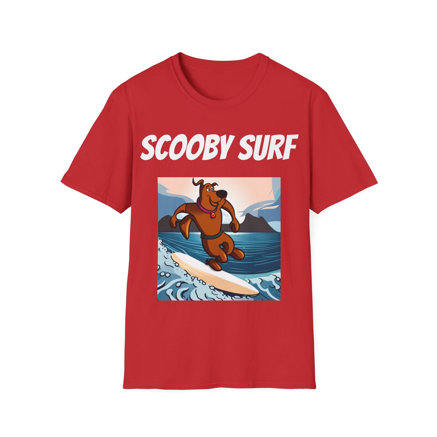 Surfing T-Shirt Scooby Surf - Unisex Softstyle Tee, Perfect for Beach Lovers & Water Sports Enthusiasts, Great Gift Idea