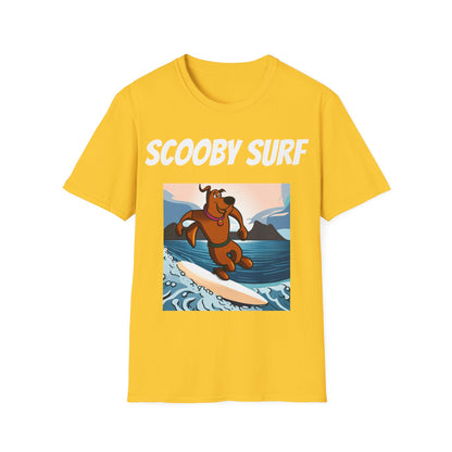 Surfing T-Shirt Scooby Surf - Unisex Softstyle Tee, Perfect for Beach Lovers & Water Sports Enthusiasts, Great Gift Idea