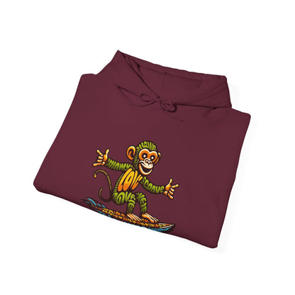Hoodie Love Monkey Design, Cool Surfer Style Tee, Perfect for Beach Days, Great Gift for Surf Lovers