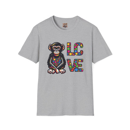 T-Shirt Love Monkey - Unisex Softstyle Casual Wear, Fashionable & Unique Gift for Friends, Family, Birthdays and More