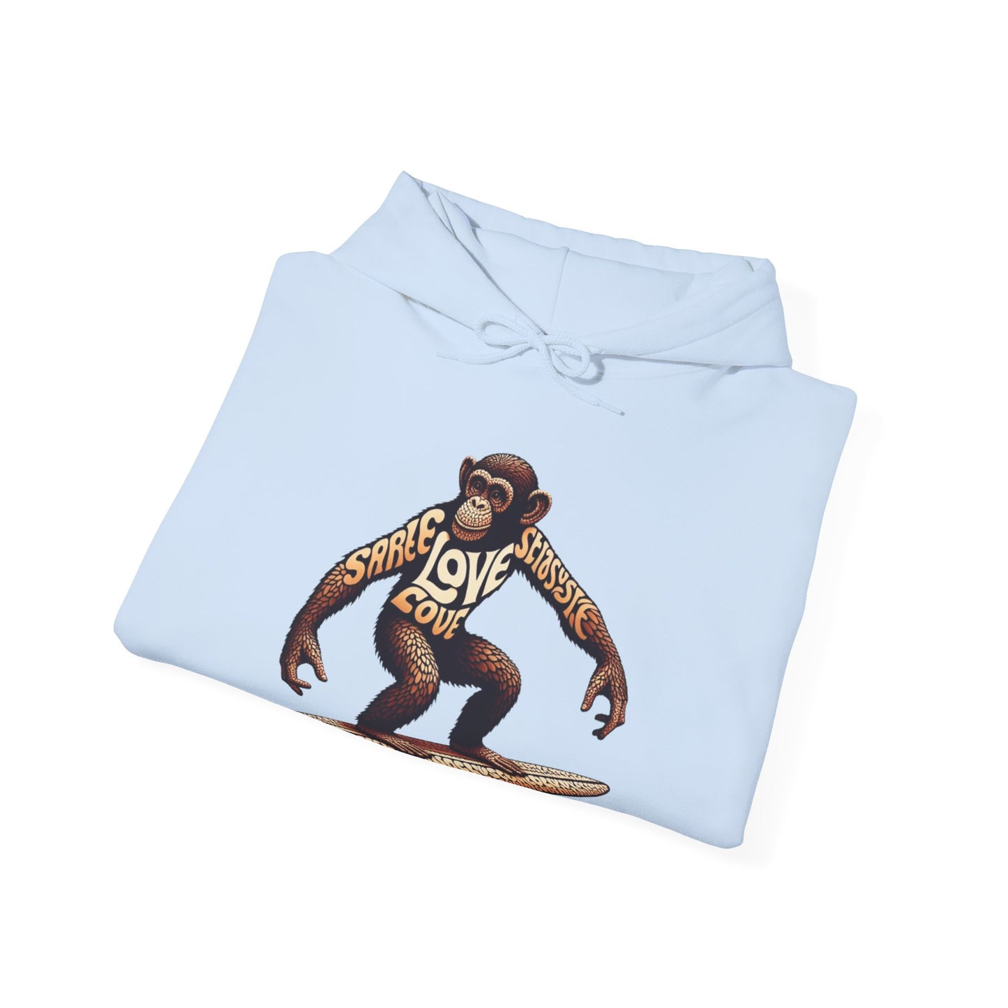 Love Monkey 70's Surfer Hoodie, Stylish Surfer Graphic Hoodie, Ideal for Beach Adventures, Unique Gift for Surf Enthusiasts