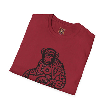 T-shirt with Love Monkey Print, Stylish & Cool Casual Wear, Great for Expressing Personality, Perfect Gift Idea