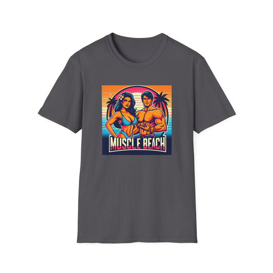 Muscle Beach T-Shirt, Vintage-Inspired Fitness Tee, Perfect for Gym Enthusiasts, Unique Bodybuilding Gift Idea