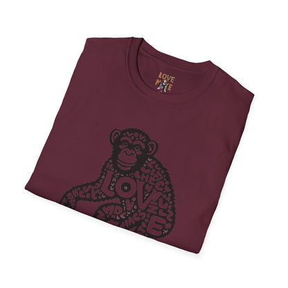 T-shirt with Love Monkey Print, Stylish & Cool Casual Wear, Great for Expressing Personality, Perfect Gift Idea