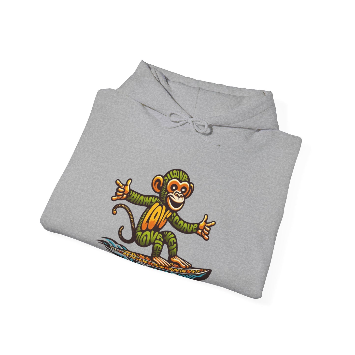 Hoodie Love Monkey Design, Cool Surfer Style Tee, Perfect for Beach Days, Great Gift for Surf Lovers