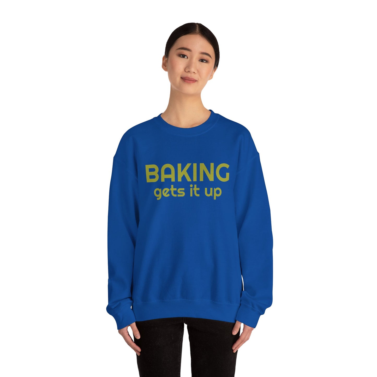 Crewneck Sweatshirt with Baking Gets It Up Graphic - Fun & Comfy Baking-Themed Clothing - Great Gift for Home Baker