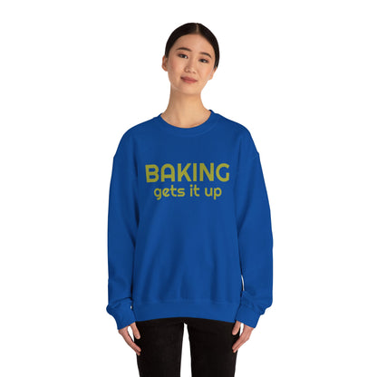 Crewneck Sweatshirt with Baking Gets It Up Graphic - Fun & Comfy Baking-Themed Clothing - Great Gift for Home Baker