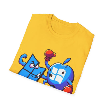 Microsoft Fighting Apple T-Shirt, Geeky Windows vs Mac Tee, Tech Enthusiast Apparel, Unique Gift for Computer Nerds