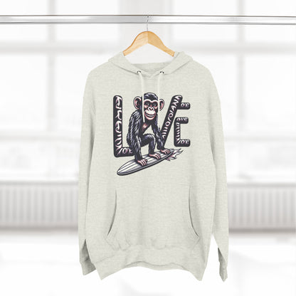 Hoodie with Love Monkey Print, Trendy Surfer-Inspired Design, Perfect for Ocean Lovers, Awesome Gift for Surf Fans