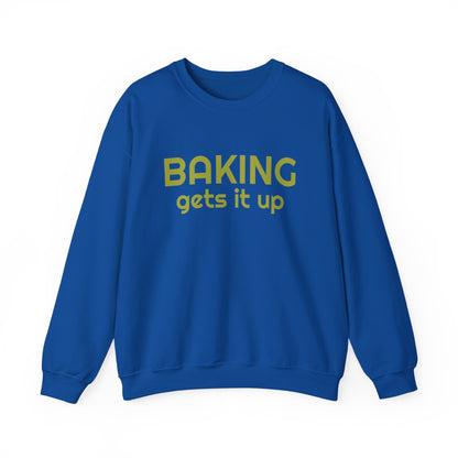 Crewneck Sweatshirt with Baking Gets It Up Graphic - Fun & Comfy Baking-Themed Clothing - Great Gift for Home Baker