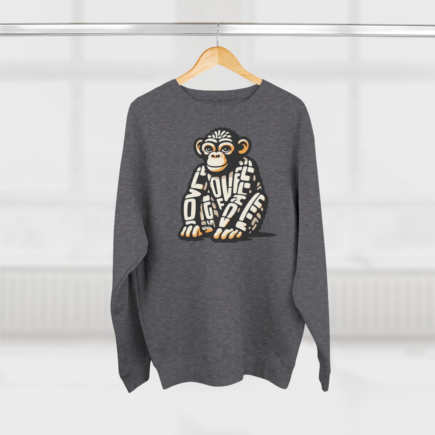 Love Monkey Sweatshirt, Unisex Premium Crewneck, Cosy Casual Wear for Him & Her, Ideal Christmas or Birthday Gift
