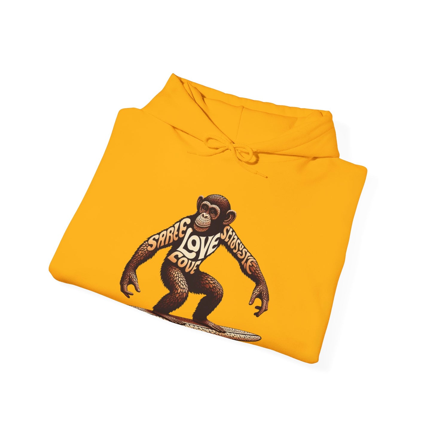 Love Monkey 70's Surfer Hoodie, Stylish Surfer Graphic Hoodie, Ideal for Beach Adventures, Unique Gift for Surf Enthusiasts