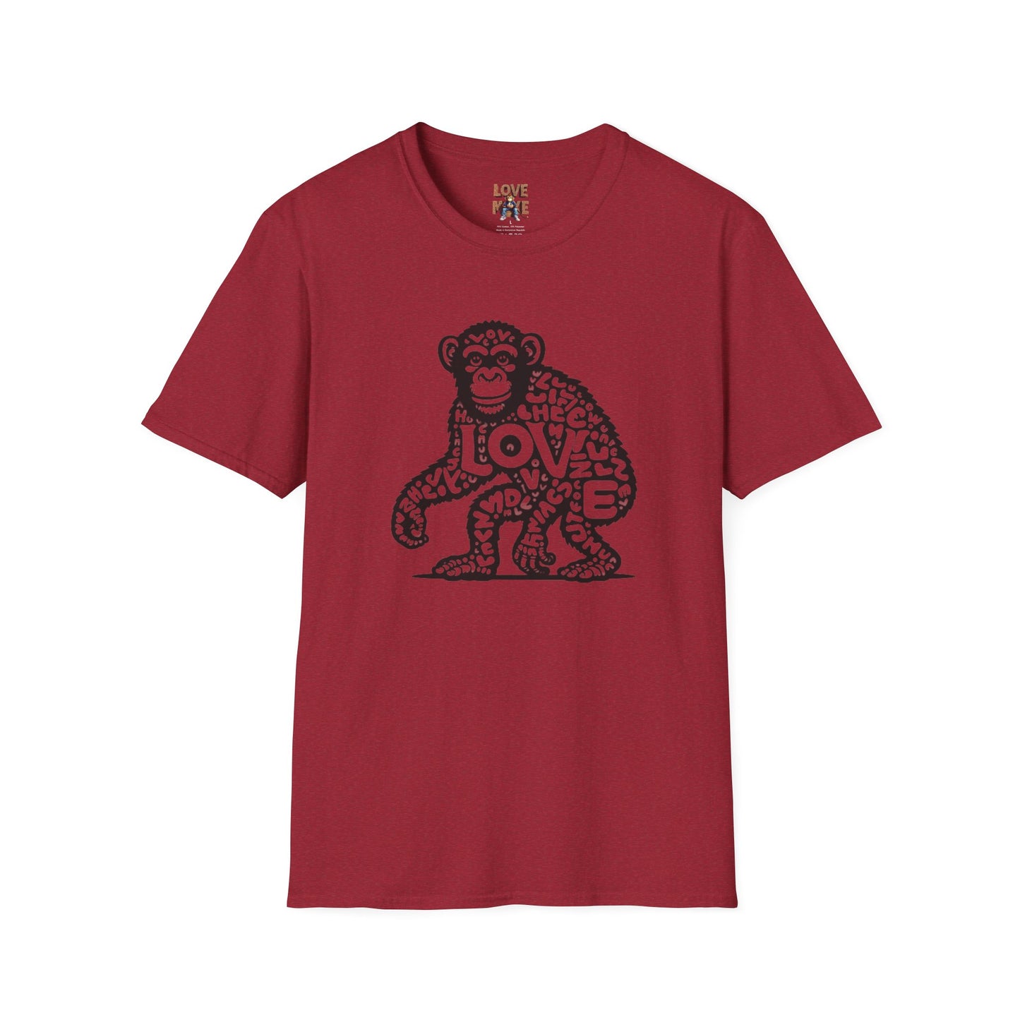 T-shirt with Love Monkey Print, Stylish & Cool Casual Wear, Great for Expressing Personality, Perfect Gift Idea
