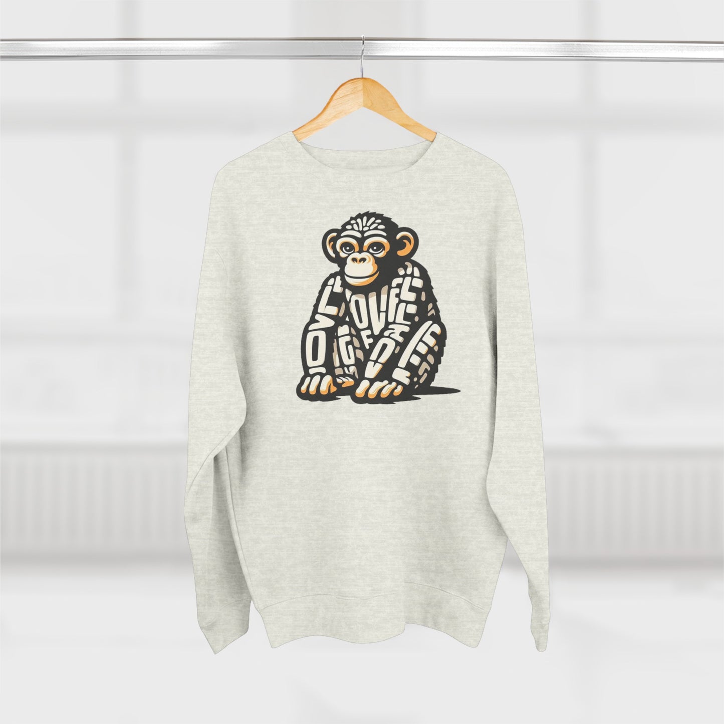 Love Monkey Sweatshirt, Unisex Premium Crewneck, Cosy Casual Wear for Him & Her, Ideal Christmas or Birthday Gift