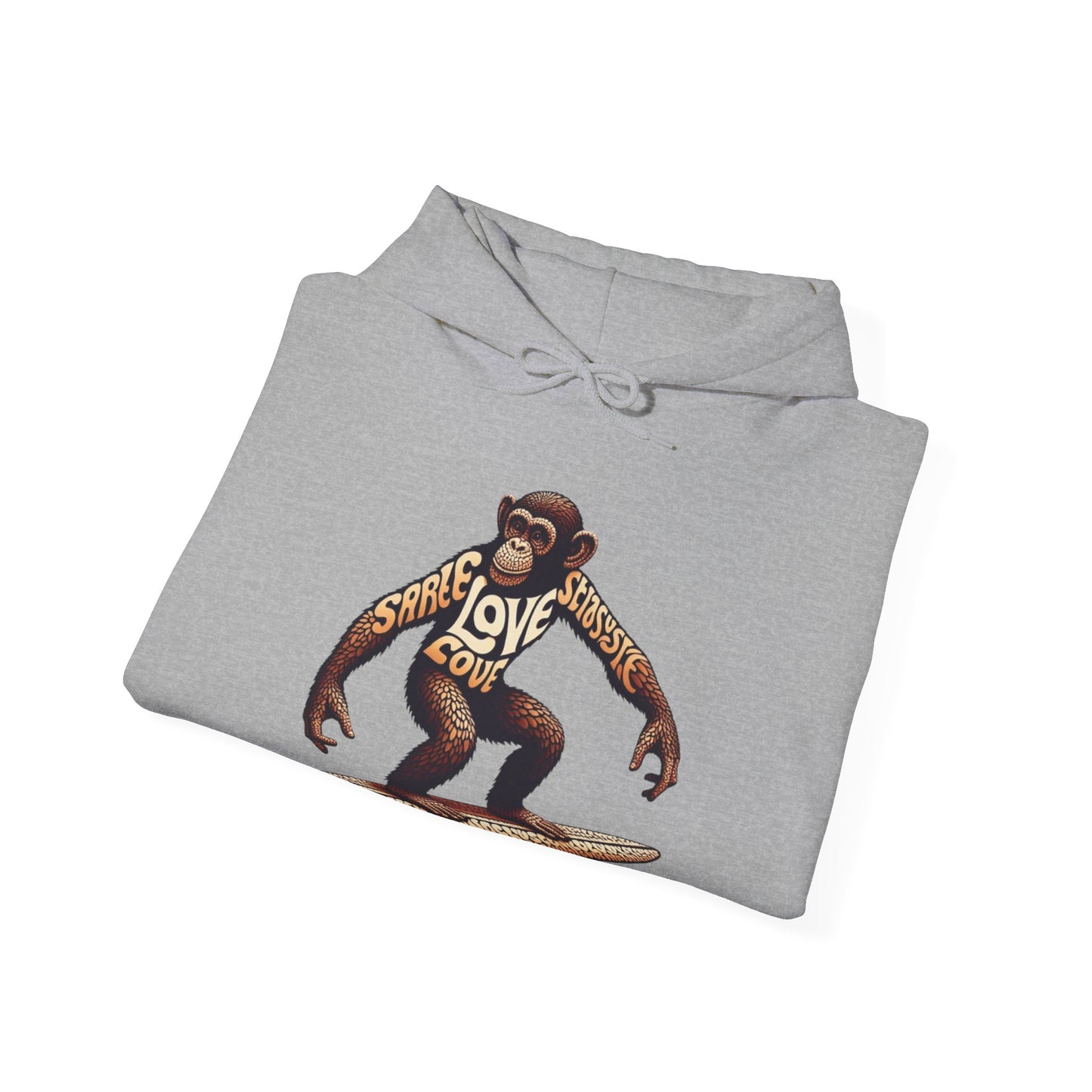 Love Monkey 70's Surfer Hoodie, Stylish Surfer Graphic Hoodie, Ideal for Beach Adventures, Unique Gift for Surf Enthusiasts