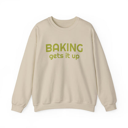 Crewneck Sweatshirt with Baking Gets It Up Graphic - Fun & Comfy Baking-Themed Clothing - Great Gift for Home Baker