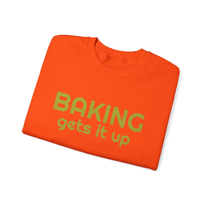 Crewneck Sweatshirt with Baking Gets It Up Graphic - Fun & Comfy Baking-Themed Clothing - Great Gift for Home Baker