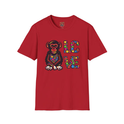 T-Shirt Love Monkey - Unisex Softstyle Casual Wear, Fashionable & Unique Gift for Friends, Family, Birthdays and More