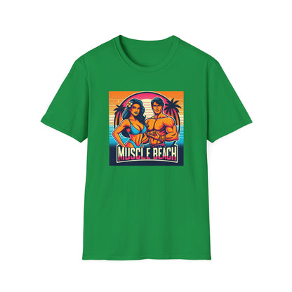 Muscle Beach T-Shirt, Vintage-Inspired Fitness Tee, Perfect for Gym Enthusiasts, Unique Bodybuilding Gift Idea