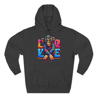 Hoodie with Love Monkey Design, Unisex Premium Crewneck, Stylish & Comfortable Outfit, Great Gift for Friends or Loved Ones