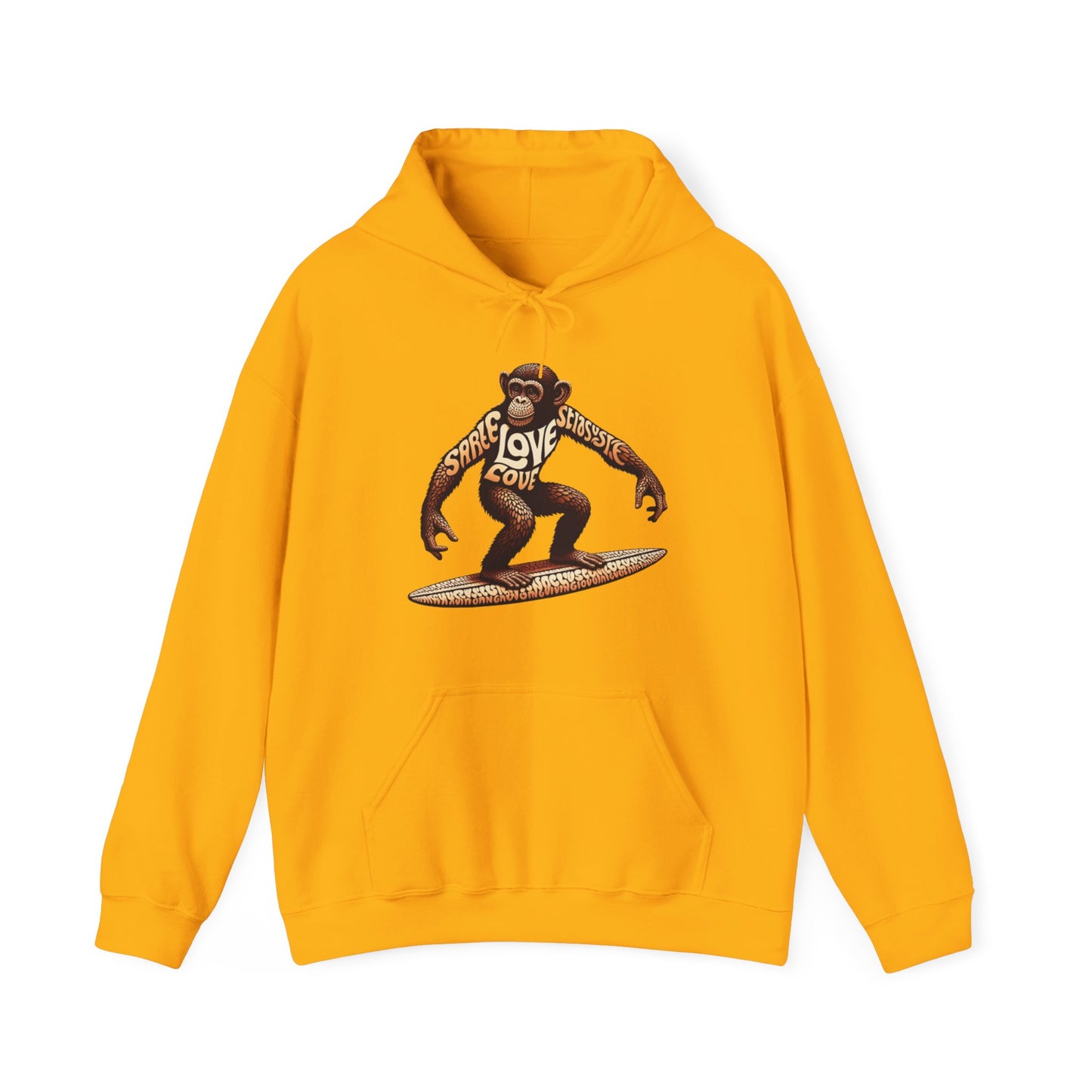 Love Monkey 70's Surfer Hoodie, Stylish Surfer Graphic Hoodie, Ideal for Beach Adventures, Unique Gift for Surf Enthusiasts