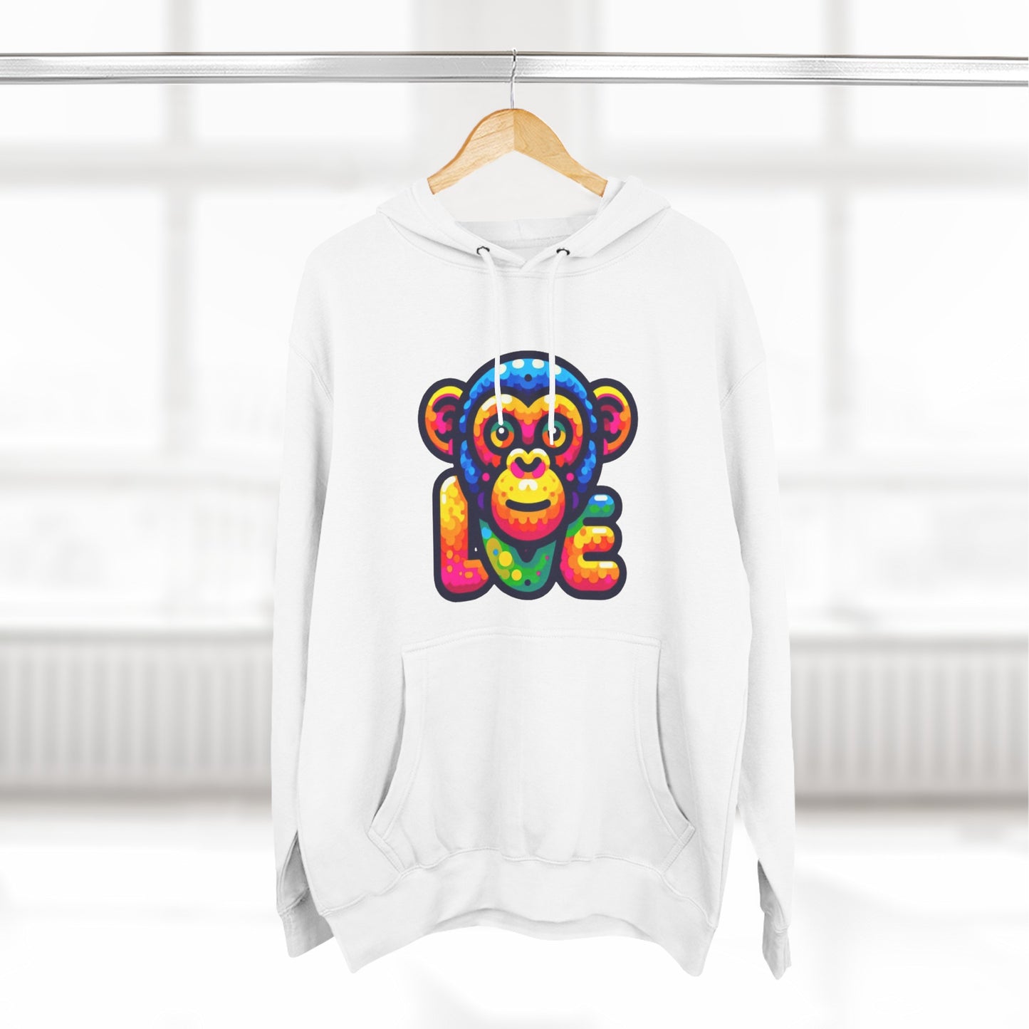 Hoodie with Love Monkey Design, Unisex Premium Crewneck, Stylish & Comfortable Outfit, Great Gift for Friends or Loved Ones