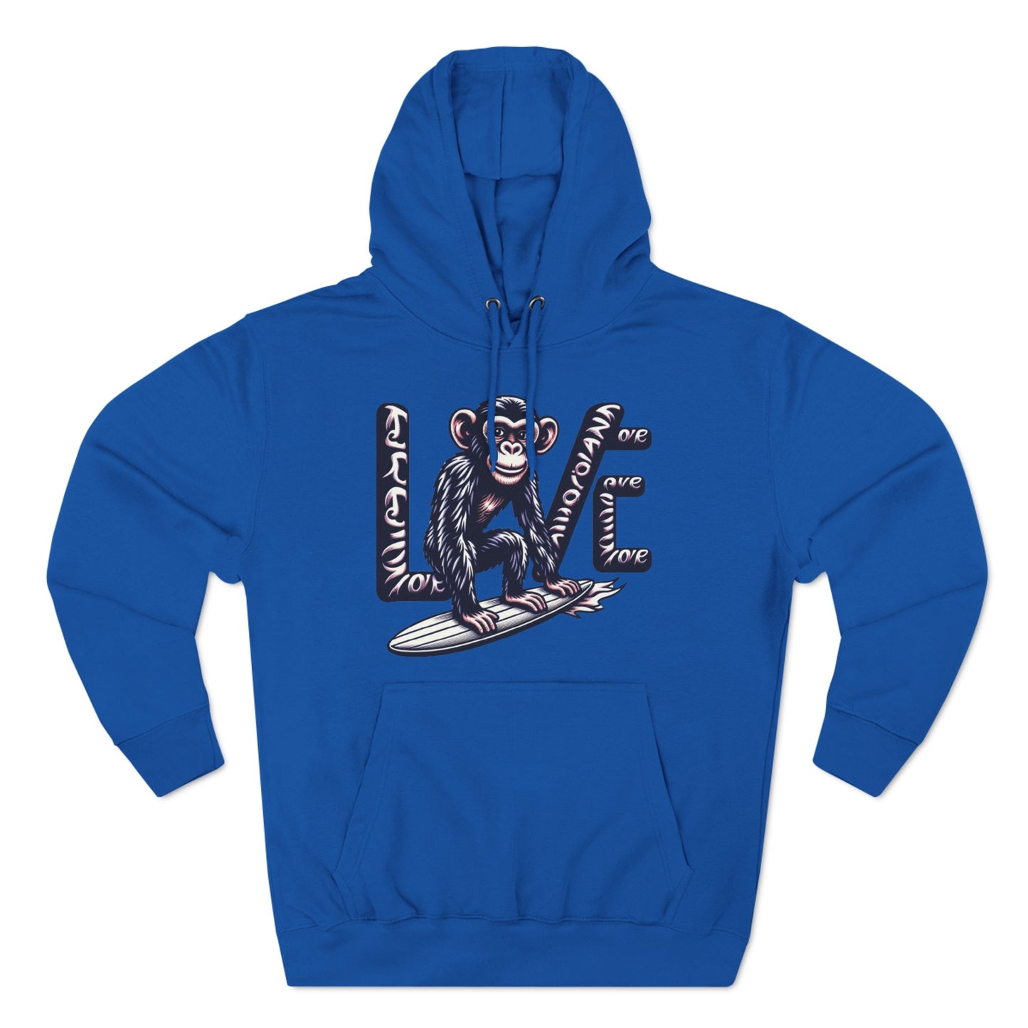 Hoodie with Love Monkey Print, Trendy Surfer-Inspired Design, Perfect for Ocean Lovers, Awesome Gift for Surf Fans